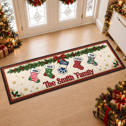 Custom Stocking Runner Rug - Personalized Christmas Birthday Gifts For Mom, Dad, Brother, Sister - Blessed Family Living In Joy