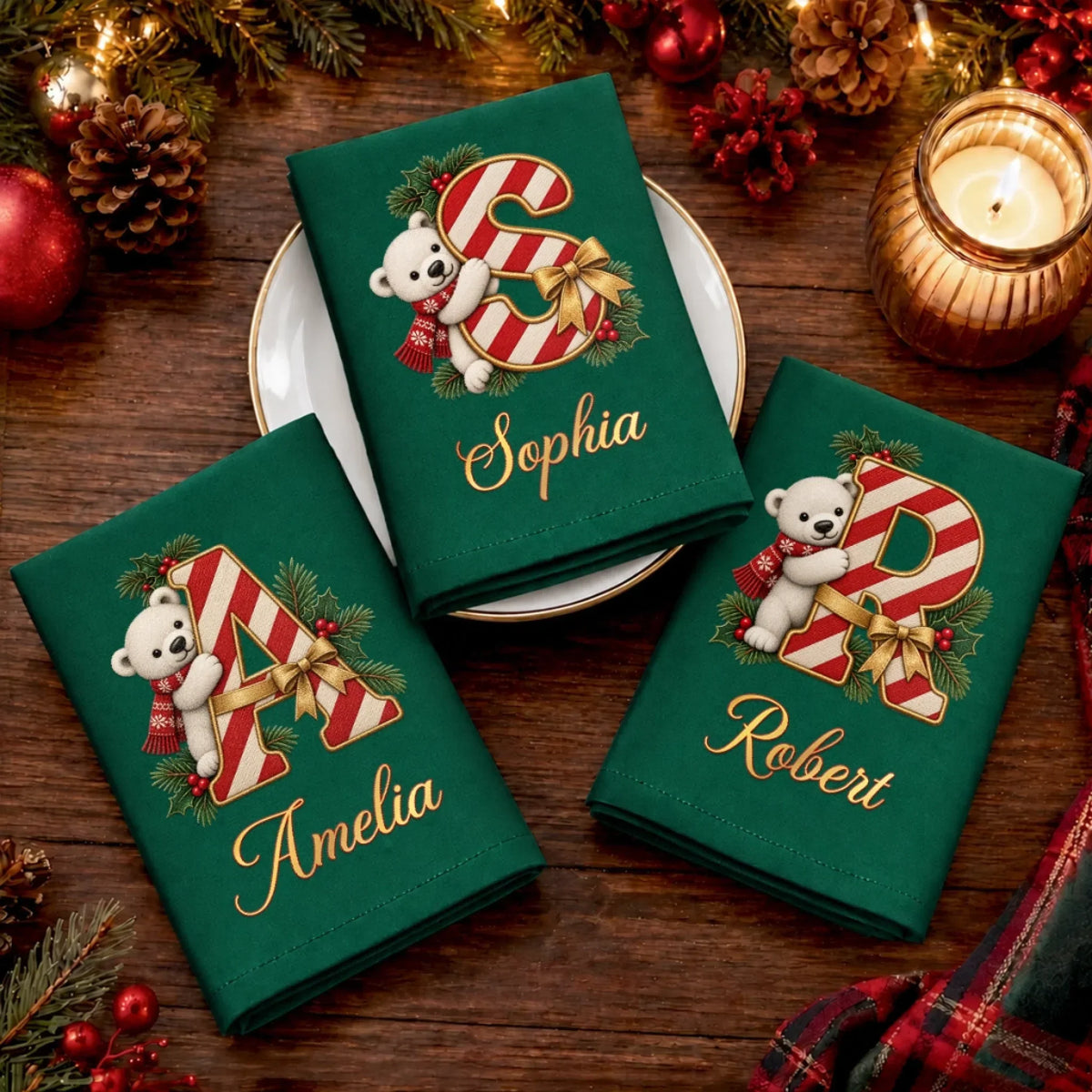 Custom Cotton Napkin - Personalized Christmas Birthday Gifts For Mom, Dad, Brother, Sister - Sending Beary Merry Wishes