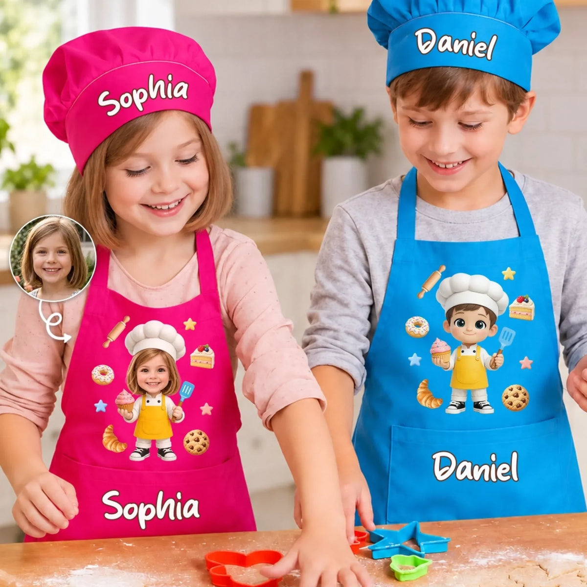 Custom Photo Apron Chef Hat Set - Personalized Birthday Gifts For Kids - Too Sweet To Resist