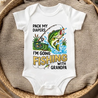 Custom Baby Onesie - Personalized Baby Shower, Gender Reveal Gifts For New Moms, New Dads, New Parents - Pack My Diapers Going Fishing