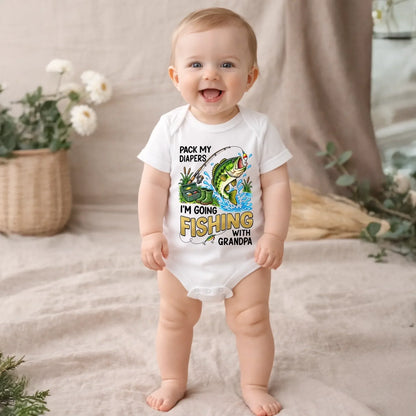 Custom Baby Onesie - Personalized Baby Shower, Gender Reveal Gifts For New Moms, New Dads, New Parents - Pack My Diapers Going Fishing