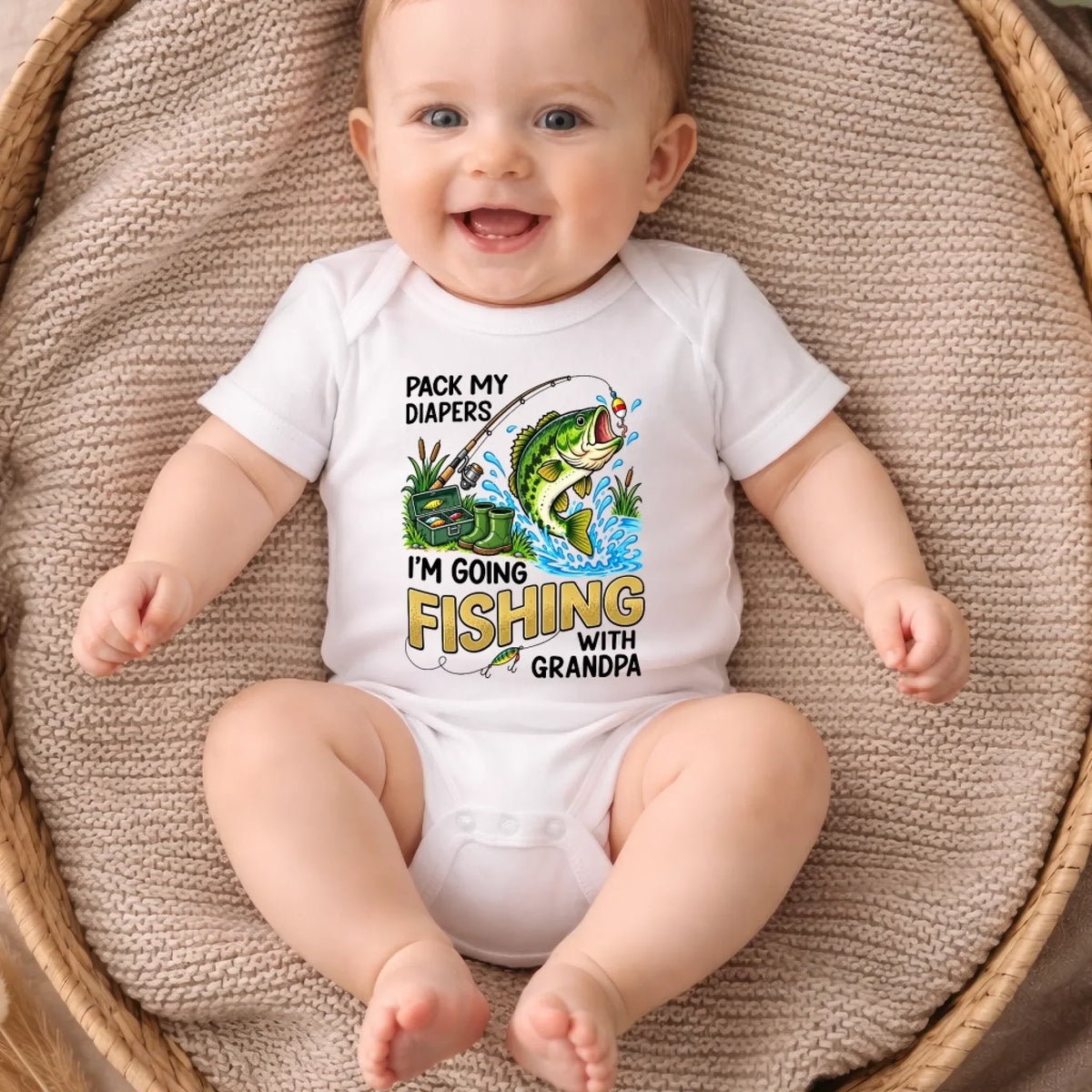 Custom Baby Onesie - Personalized Baby Shower, Gender Reveal Gifts For New Moms, New Dads, New Parents - Pack My Diapers Going Fishing