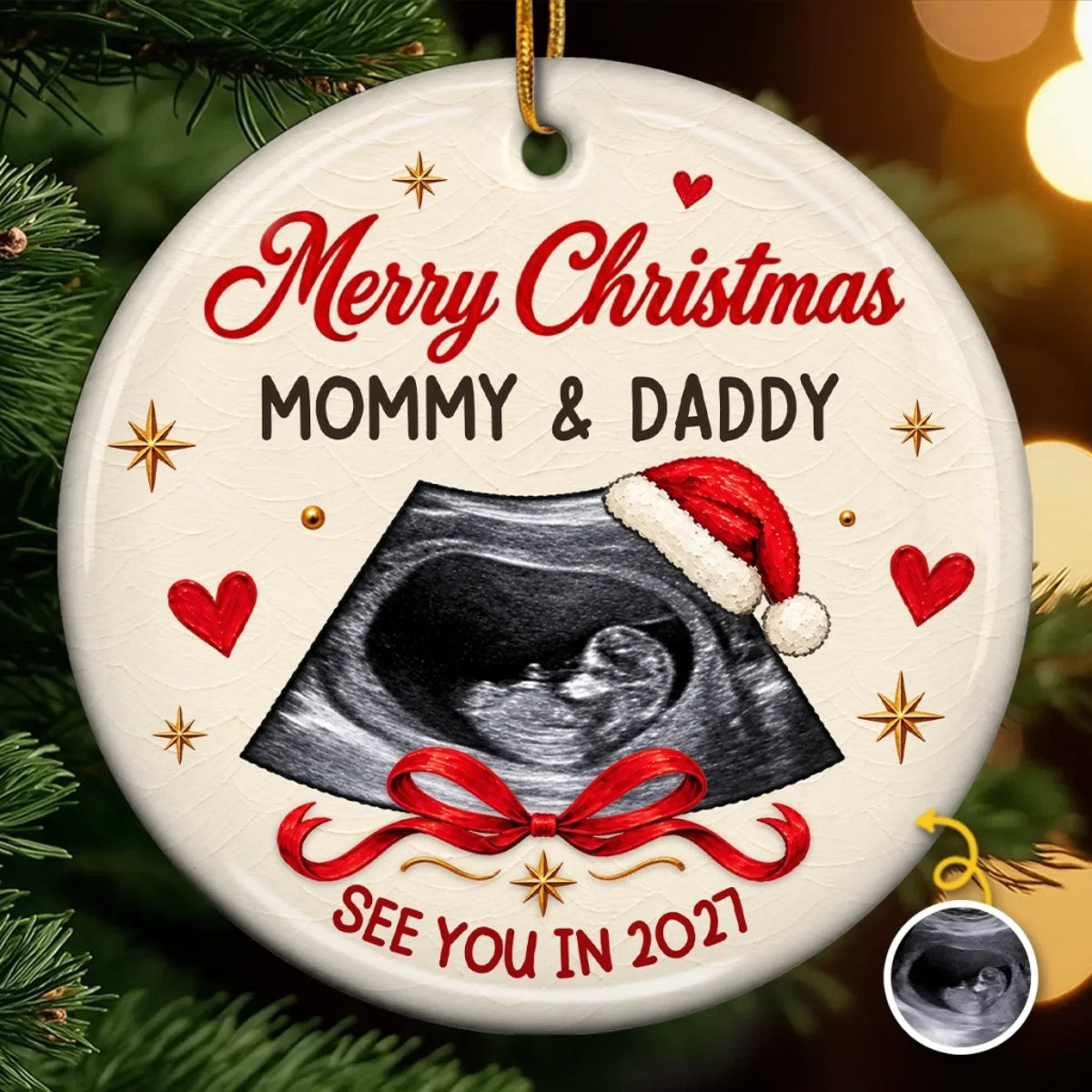 Custom Photo First Christmas Ceramic Ornament - Personalized Christmas Baby Shower, Gender Reveal Gifts For New Moms, New Dads, New Parents - Our Littlest Holiday Joy