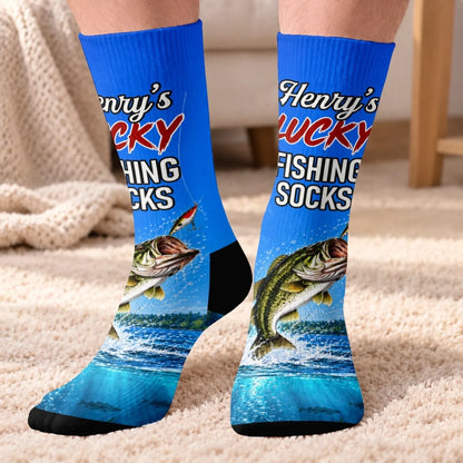 Custom Crew Socks - Personalized Birthday Fishing Gifts For Fisherman, Husband, Son, Grandson, Brother, Grandpa, Dad, Yourself - Good Times Great Catches