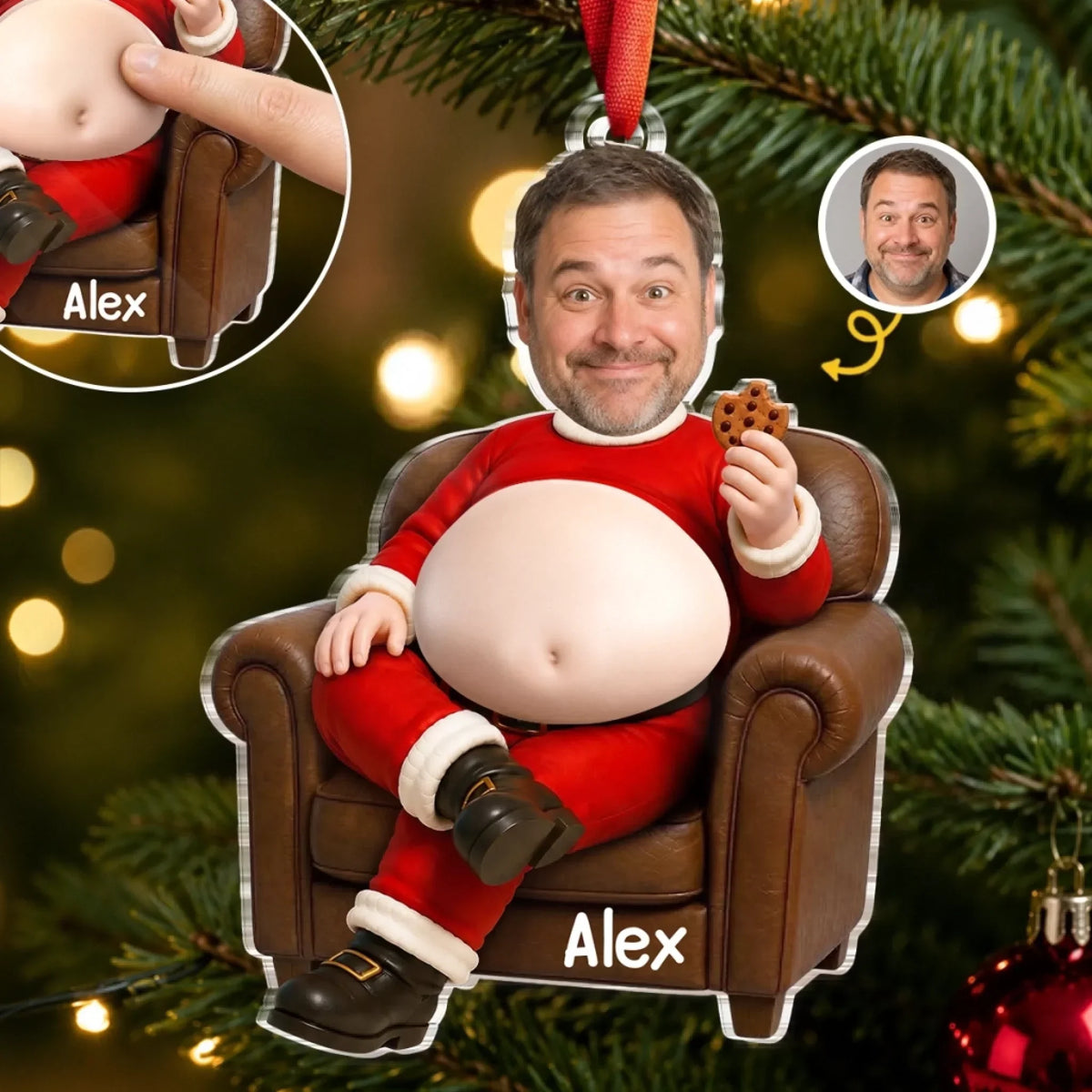 Custom Photo Squishy Acrylic Ornament - Personalized Christmas Birthday Gifts For Husband, Son, Grandson, Brother, Grandpa, Dad, Yourself - Big Belly Full Of Joy