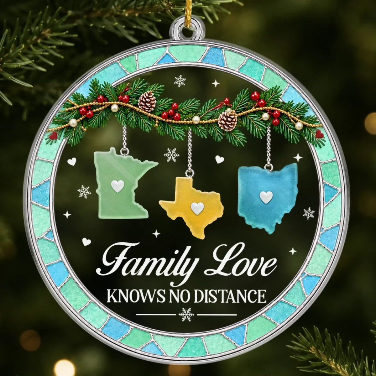 Custom Long Distance Acrylic Ornament - Personalized Christmas Birthday Gifts For Mom, Dad, Brother, Sister - Love Connects Us Every Day