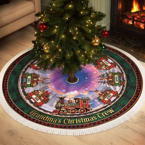 Custom Tree Skirt - Personalized Christmas Birthday Gifts For Grandma, Grandpa - All Aboard For Christmas