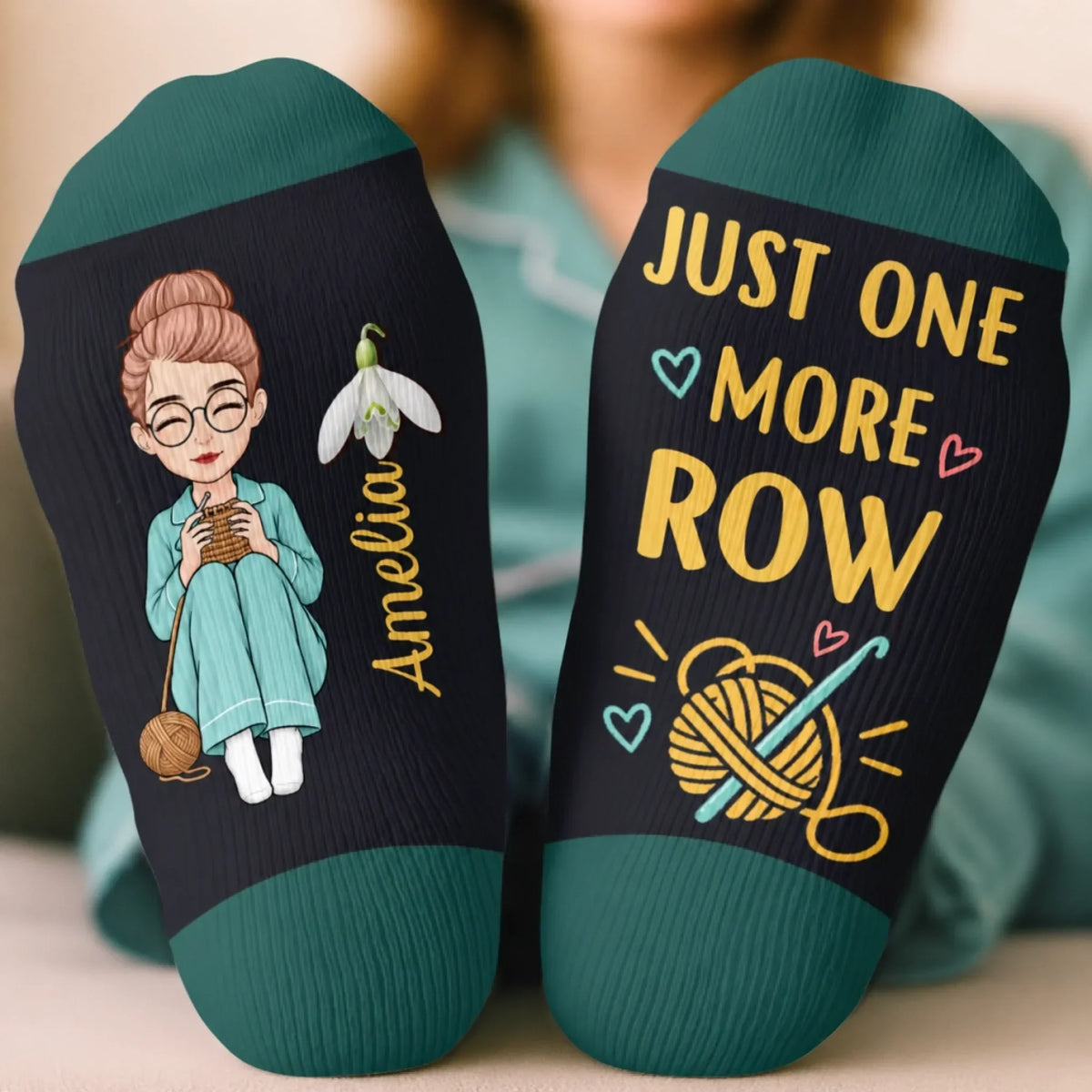 Custom Yarn Crew Socks - Personalized Birthday Gifts For Crochet Knitting Lovers, Crocheters, Knitters, Wife, Daughter, Besties, Sisters, Granddaughter, Grandma, Mom, Yourself - Born To Knit