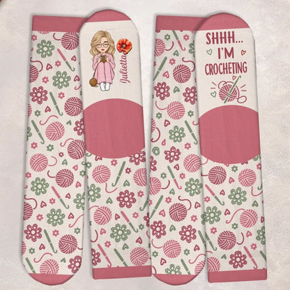 Custom Yarn Crew Socks - Personalized Birthday Gifts For Crochet Knitting Lovers, Crocheters, Knitters, Wife, Daughter, Besties, Sisters, Granddaughter, Grandma, Mom, Yourself - Born To Knit