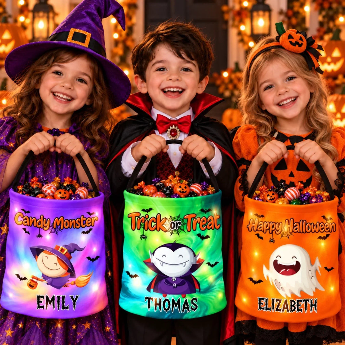 Custom Photo LED Light Bucket Bag - Personalized Halloween Birthday Gifts For Kids - Beware Of The Cute One