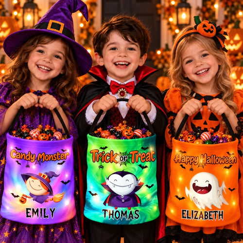 Custom Photo LED Light Bucket Bag - Personalized Halloween Birthday Gifts For Kids - Beware Of The Cute One