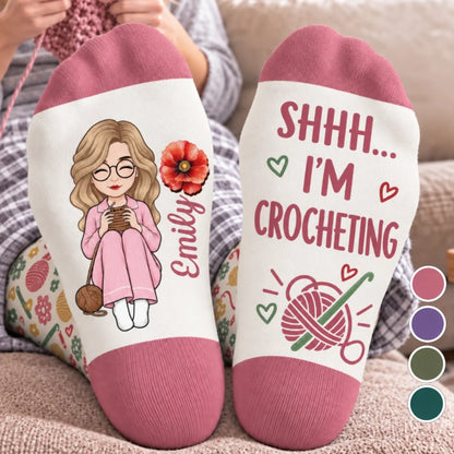 Custom Yarn Crew Socks - Personalized Birthday Gifts For Crochet Knitting Lovers, Crocheters, Knitters, Wife, Daughter, Besties, Sisters, Granddaughter, Grandma, Mom, Yourself - Born To Knit