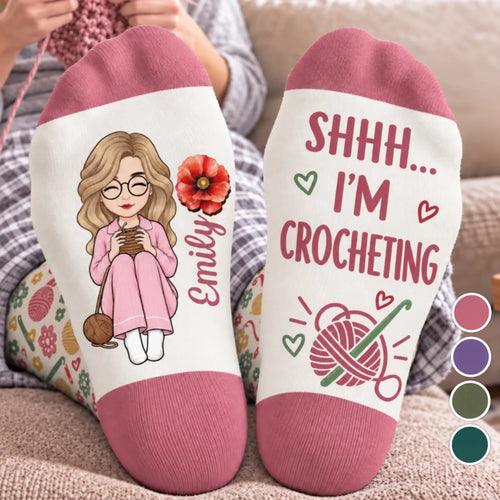 Custom Yarn Crew Socks - Personalized Birthday Gifts For Crochet Knitting Lovers, Crocheters, Knitters, Wife, Daughter, Besties, Sisters, Granddaughter, Grandma, Mom, Yourself - Born To Knit