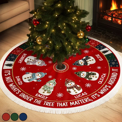 Custom Snowman Tree Skirt - Personalized Christmas Birthday Gifts For Mom, Dad, Brother, Sister - Christmas Feels Better Together