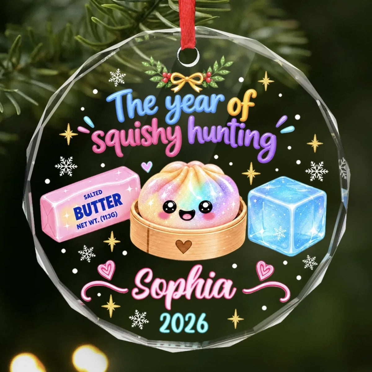 Custom Squishy Circle Glass Ornament - Personalized Christmas Birthday Gifts For Kids - Merry Squishy Moments