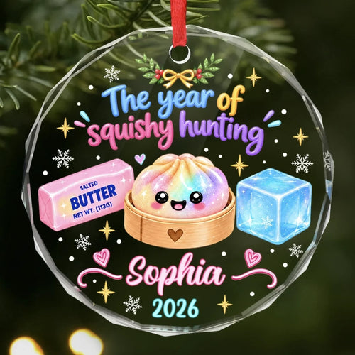 Custom Squishy Circle Glass Ornament - Personalized Christmas Birthday Gifts For Kids - Merry Squishy Moments
