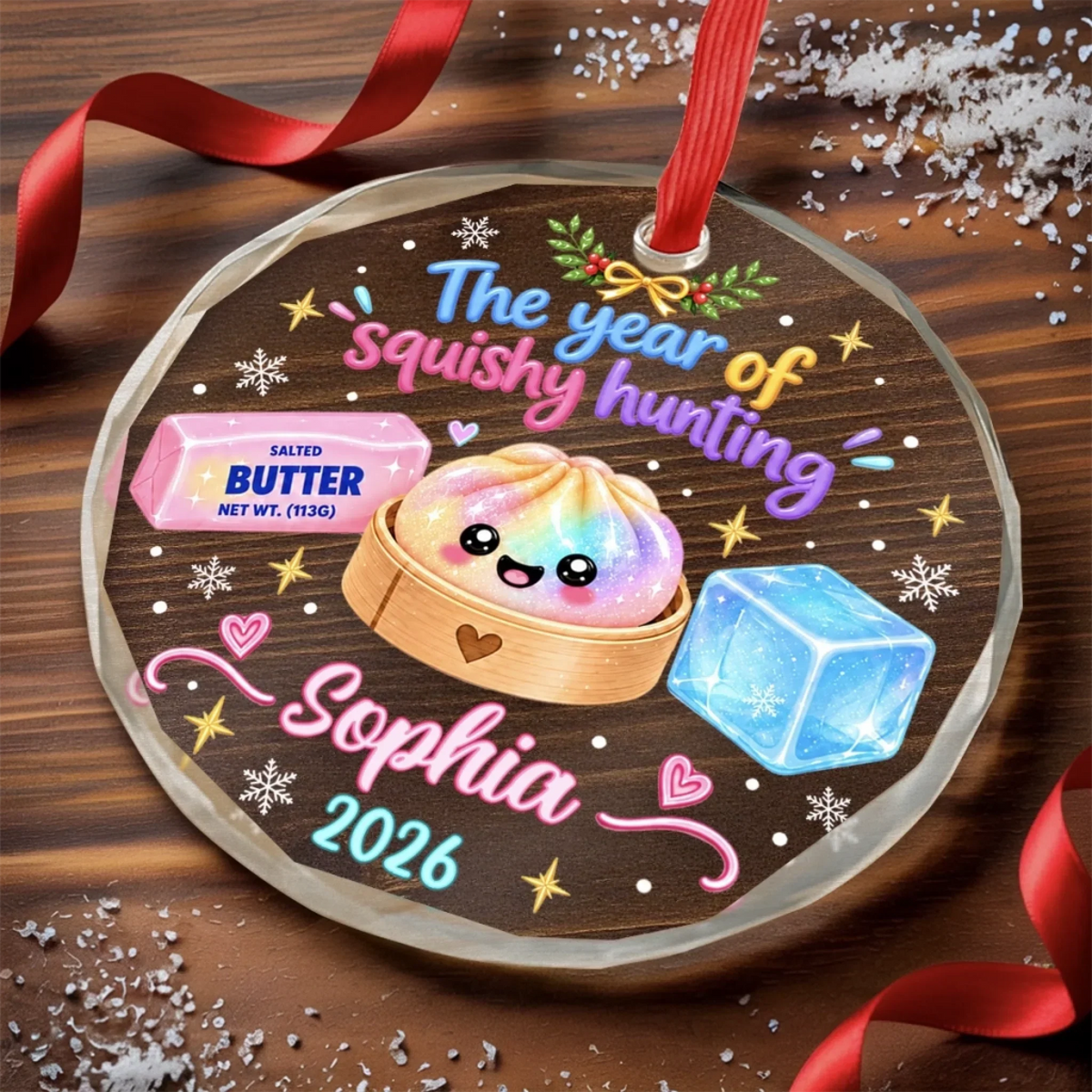 Custom Squishy Circle Glass Ornament - Personalized Christmas Birthday Gifts For Kids - Merry Squishy Moments