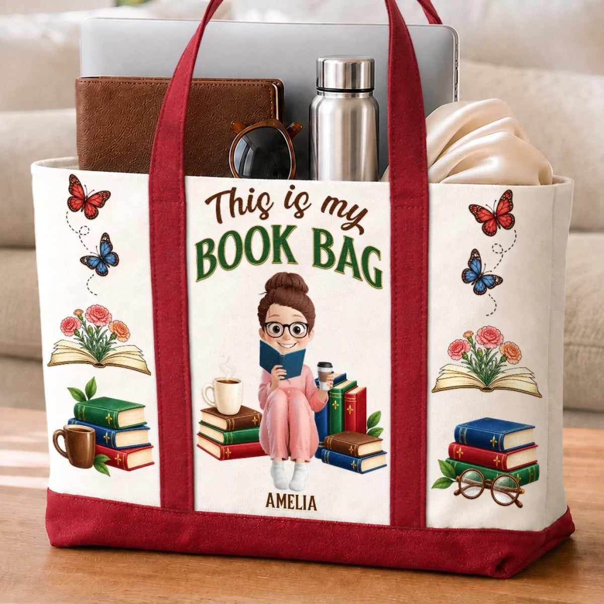 Custom Canvas Tote Bag - Personalized Bookish Gifts For Book Lovers, Bookworms, Readers - Booked And Unbothered