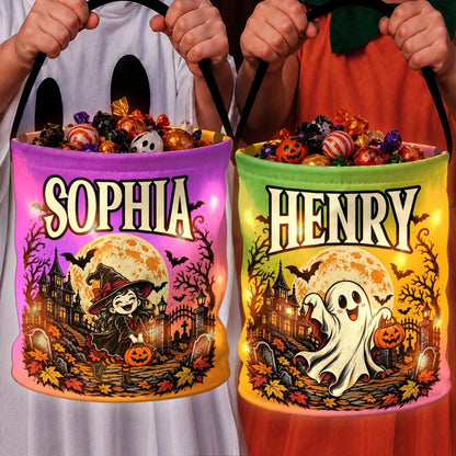 Custom LED Light Bucket Bag - Personalized Halloween Birthday Gifts For Kids - Boos, Treats And Glows