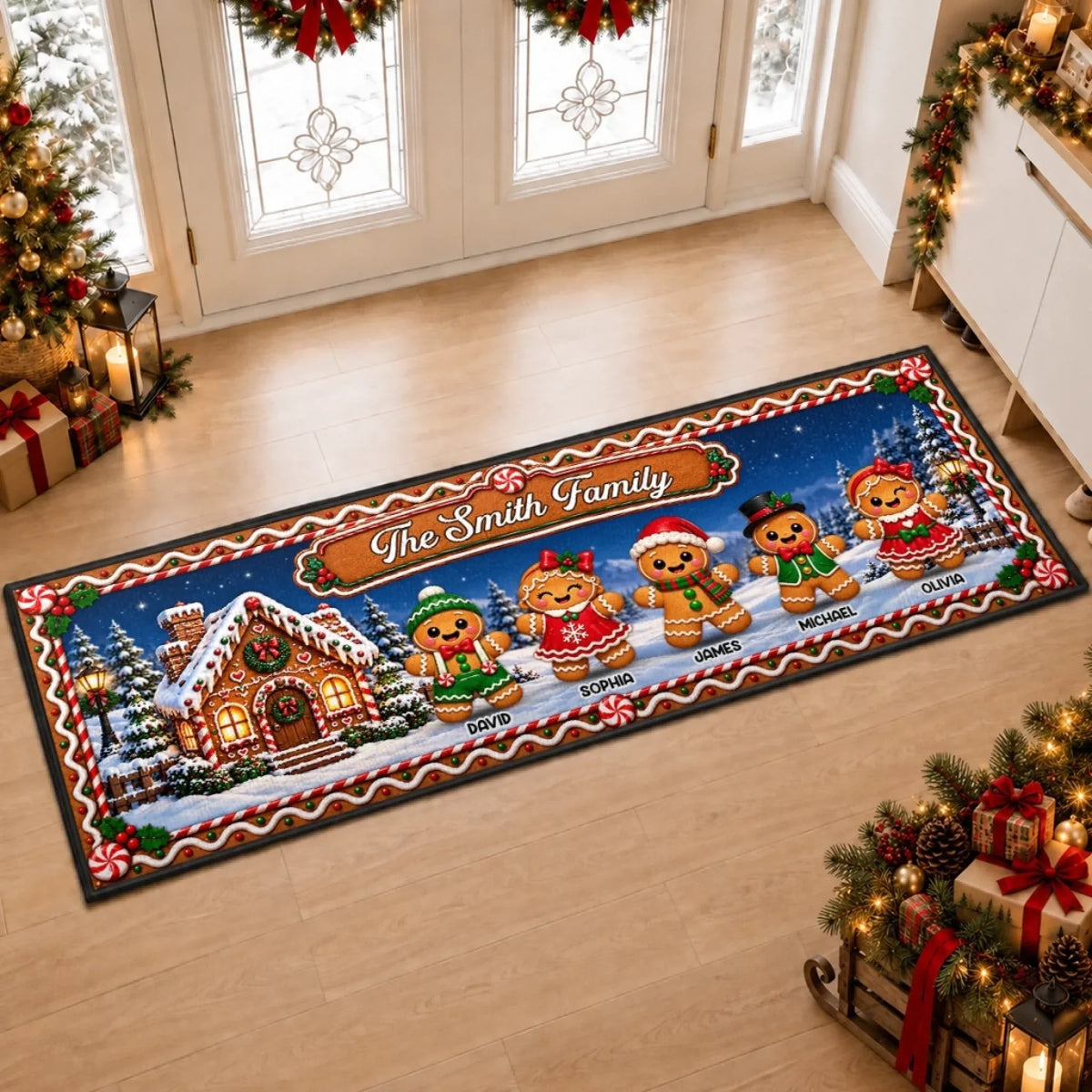 Custom Gingerbread Runner Rug - Personalized Christmas Birthday Gifts For Grandma, Grandpa - Baking Memories Together