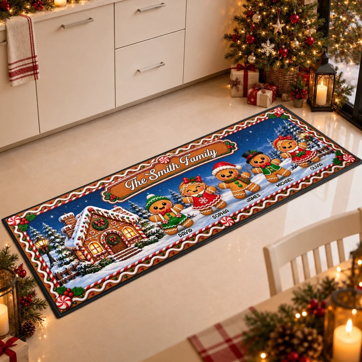 Custom Gingerbread Runner Rug - Personalized Christmas Birthday Gifts For Grandma, Grandpa - Baking Memories Together