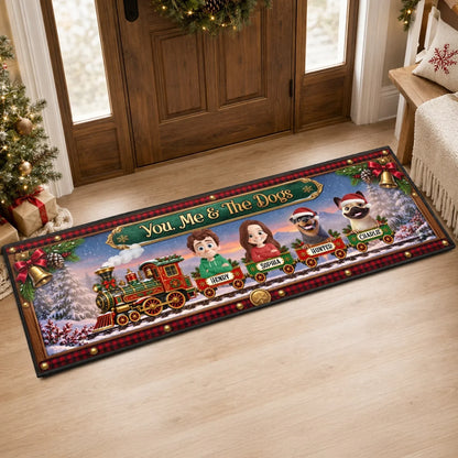 Custom Runner Rug - Personalized Anniversary Christmas Wedding Gifts For Husband And Wife, Dog Cat Lovers - Pure Xmas Furmily Joy