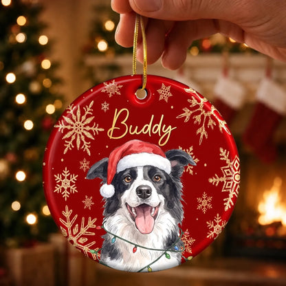 Custom Photo Ceramic Ornament - Personalized Christmas Birthday Gifts For Dog Cat Lovers, Dog Dad And Mom, Cat Owners - Merry Christmas, Happy Paws