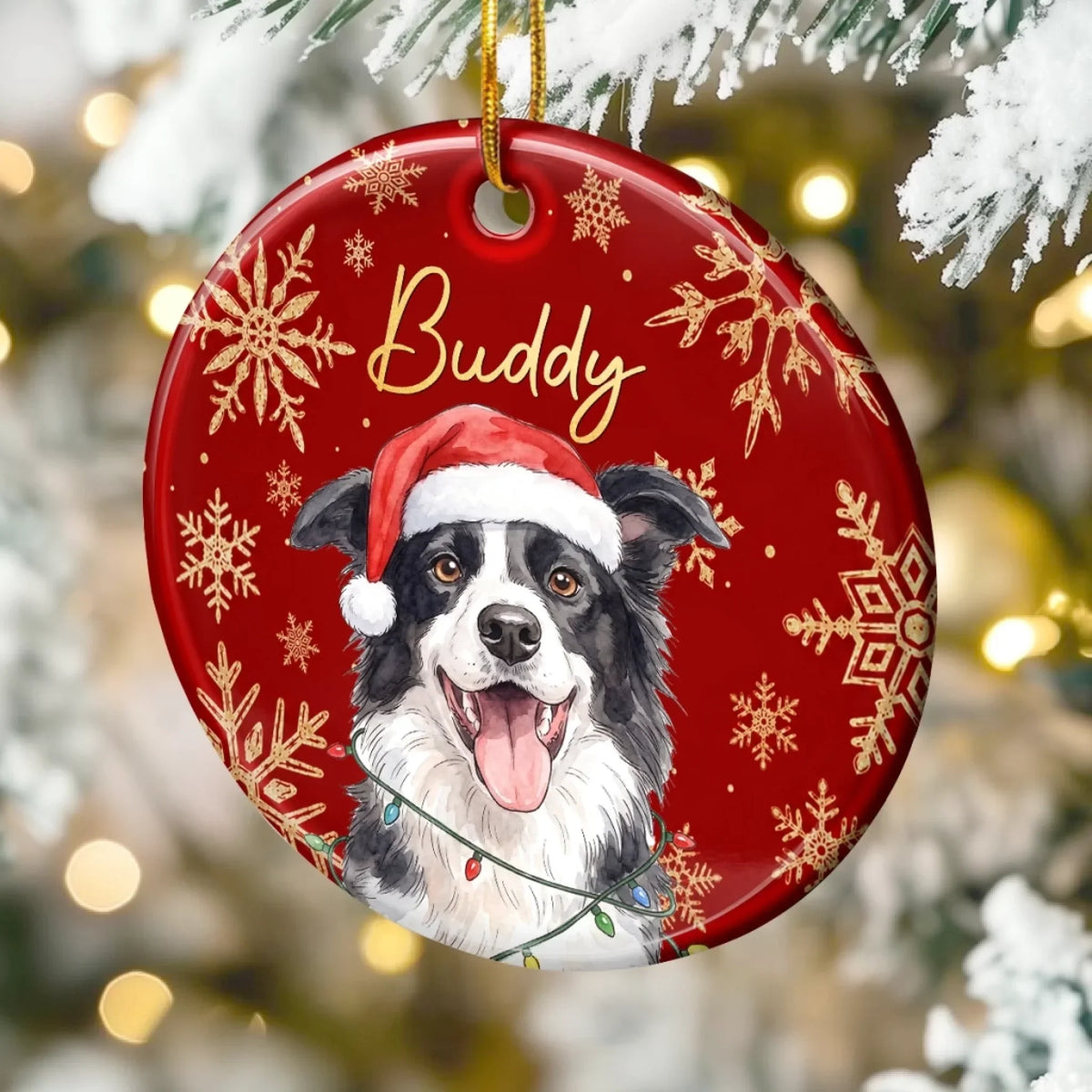 Custom Photo Ceramic Ornament - Personalized Christmas Birthday Gifts For Dog Cat Lovers, Dog Dad And Mom, Cat Owners - Merry Christmas, Happy Paws