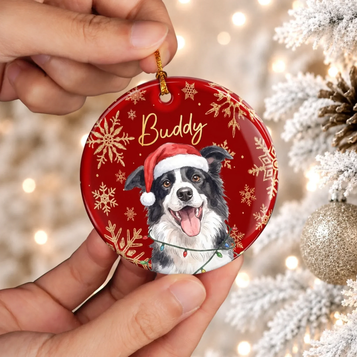 Custom Photo Ceramic Ornament - Personalized Christmas Birthday Gifts For Dog Cat Lovers, Dog Dad And Mom, Cat Owners - Merry Christmas, Happy Paws