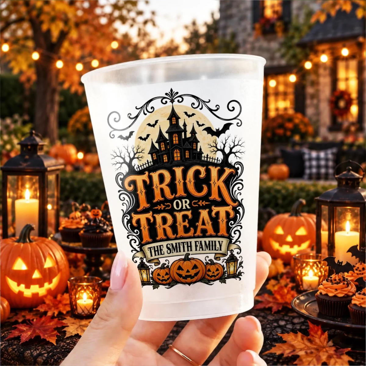 Custom Party Cups - Personalized Halloween Gifts For Mom, Dad, Brother, Sister - Spooky Nights With The Family