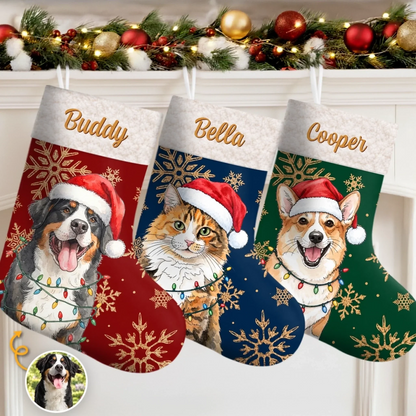 Custom Photo Christmas Stocking - Personalized Christmas Birthday Gifts For Dog Cat Lovers, Dog Dad And Mom, Cat Owners - Santa’s Favorite Furry Helper
