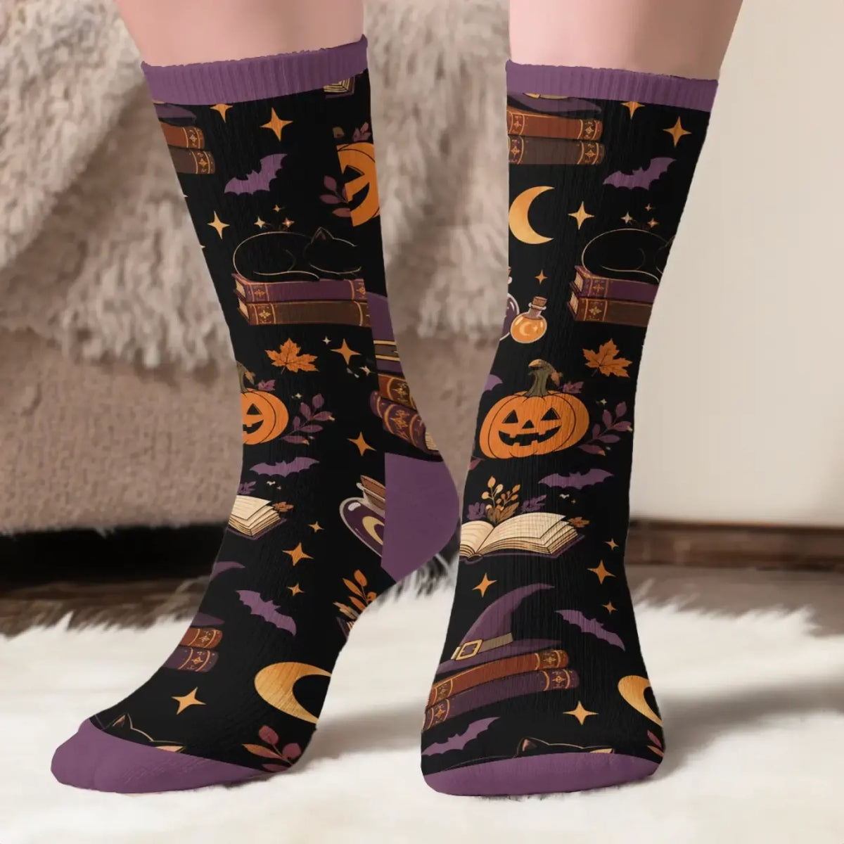 Custom Shh I'm Reading Crew Socks - Personalized Halloween Bookish Gifts For Book Lovers, Bookworms, Readers - Witchy Bookworm Vibes