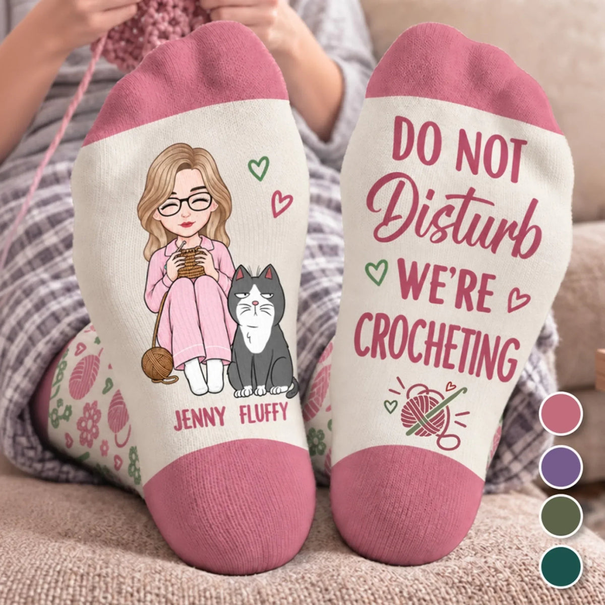 Custom Yarn Crew Socks - Personalized Birthday Gifts For Crochet Knitting Lovers, Crocheters, Knitters, Dog Cat Lovers - Crochet With My Fur Baby