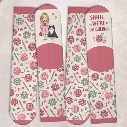 Custom Yarn Crew Socks - Personalized Birthday Gifts For Crochet Knitting Lovers, Crocheters, Knitters, Dog Cat Lovers - Crochet With My Fur Baby