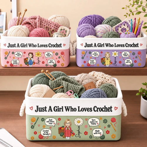 Custom Yarn Storage Basket - Personalized Birthday Gifts For Crochet Knitting Lovers, Crocheters, Knitters, Wife, Daughter, Besties, Sisters, Granddaughter, Grandma, Mom, Yourself - Handmade Is My Love Language