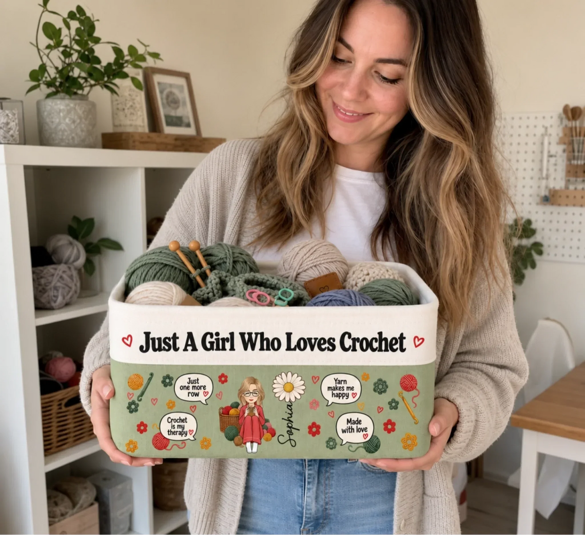 Custom Yarn Storage Basket - Personalized Birthday Gifts For Crochet Knitting Lovers, Crocheters, Knitters, Wife, Daughter, Besties, Sisters, Granddaughter, Grandma, Mom, Yourself - Handmade Is My Love Language