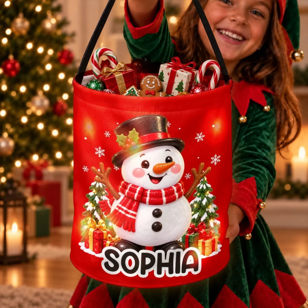 Custom LED Light Bucket Bag - Personalized Christmas Birthday Gifts For Kids - Jingle All The Way