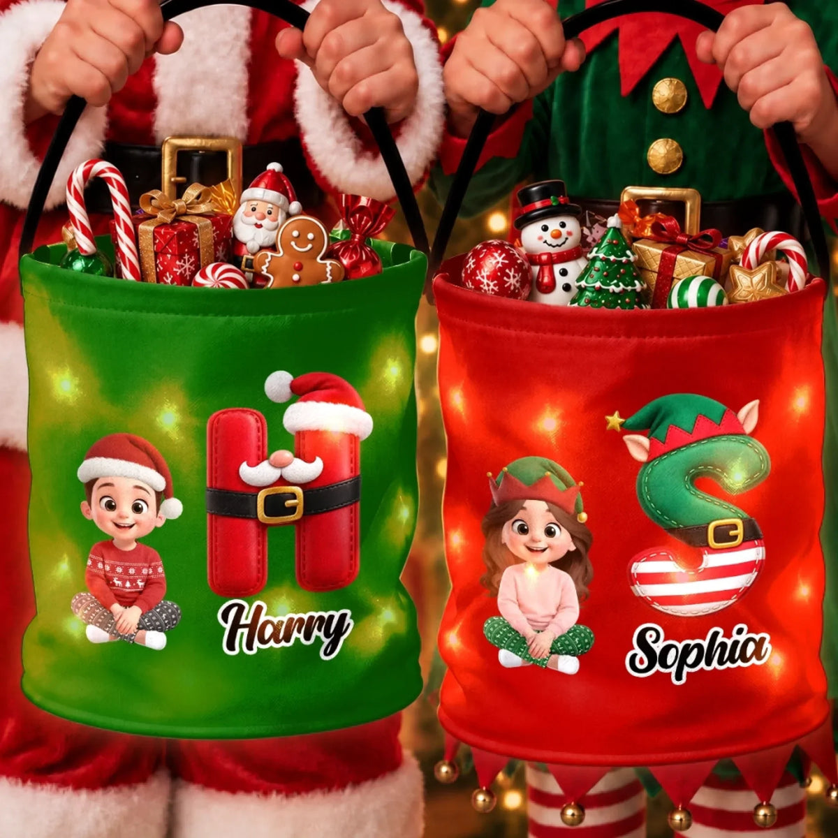 Custom LED Light Bucket Bag - Personalized Christmas Birthday Gifts For Mom, Dad, Brother, Sister - A Bag Full Of Magic