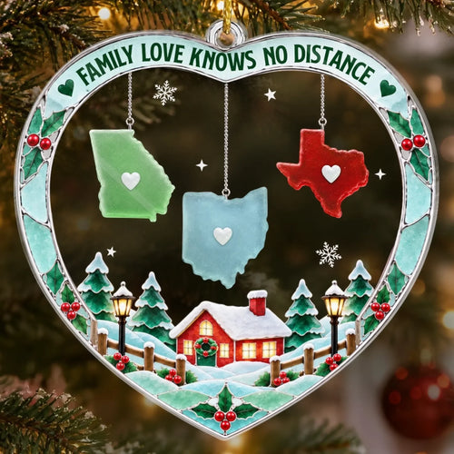 Custom Long Distance Acrylic Ornament - Personalized Christmas Birthday Gifts For Mom, Dad, Brother, Sister - Apart, But Never Alone