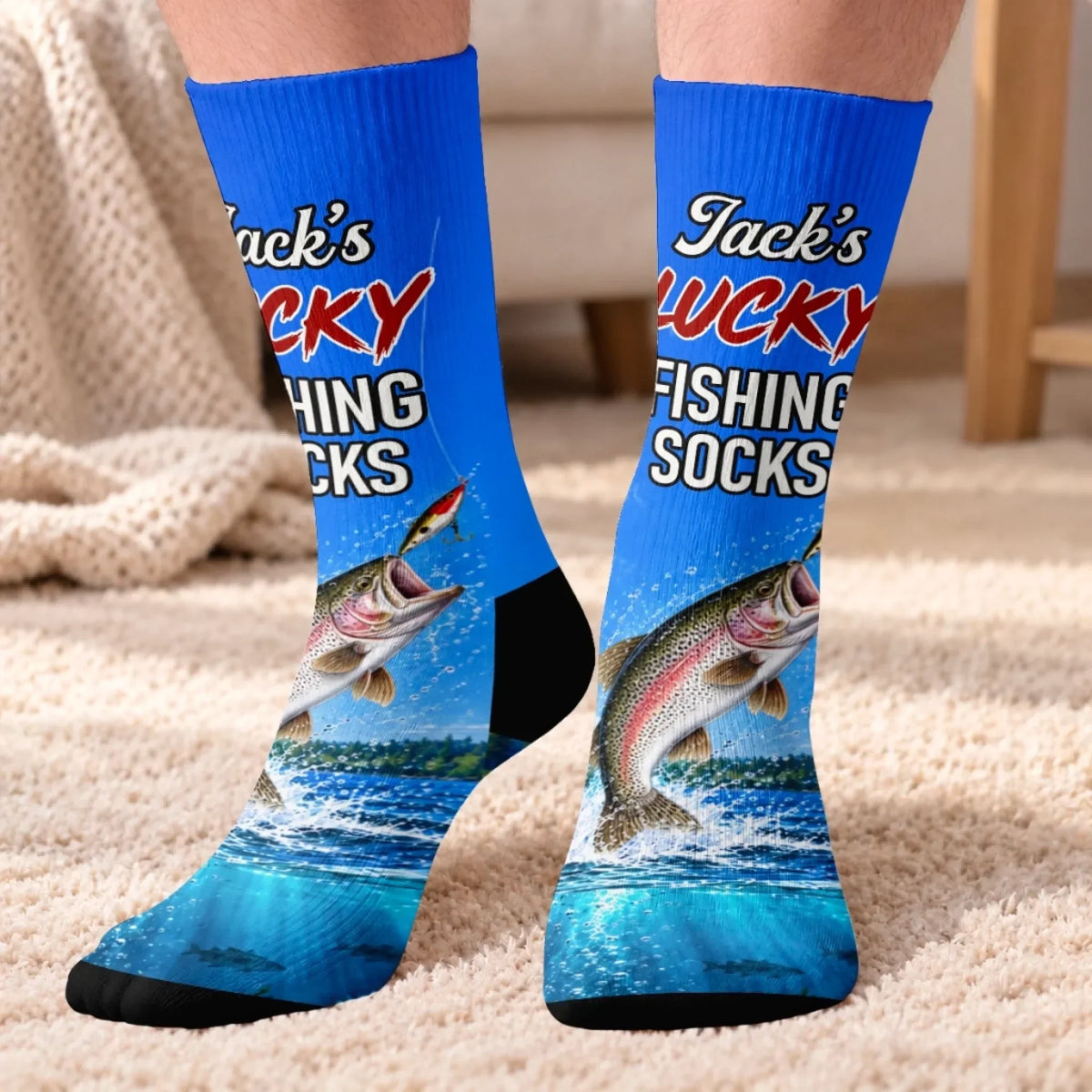 Custom Crew Socks - Personalized Birthday Fishing Gifts For Fisherman, Husband, Son, Grandson, Brother, Grandpa, Dad, Yourself - Good Times Great Catches