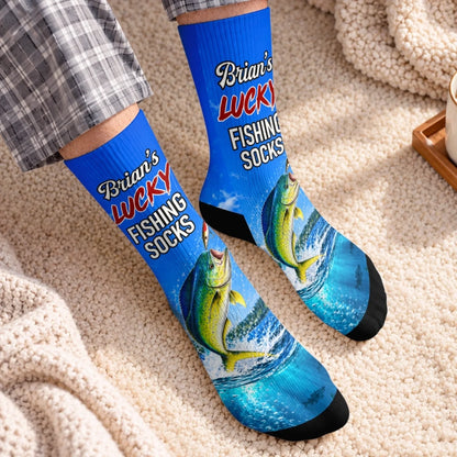 Custom Crew Socks - Personalized Birthday Fishing Gifts For Fisherman, Husband, Son, Grandson, Brother, Grandpa, Dad, Yourself - Good Times Great Catches