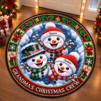 Custom Snowman Quilted Round Mat - Personalized Christmas Birthday Gifts For Grandma, Grandpa - Snowman Kisses, Holiday Wishes