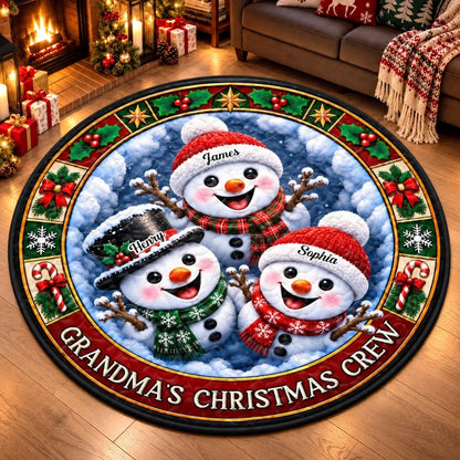 Custom Snowman Quilted Round Mat - Personalized Christmas Birthday Gifts For Grandma, Grandpa - Snowman Kisses, Holiday Wishes