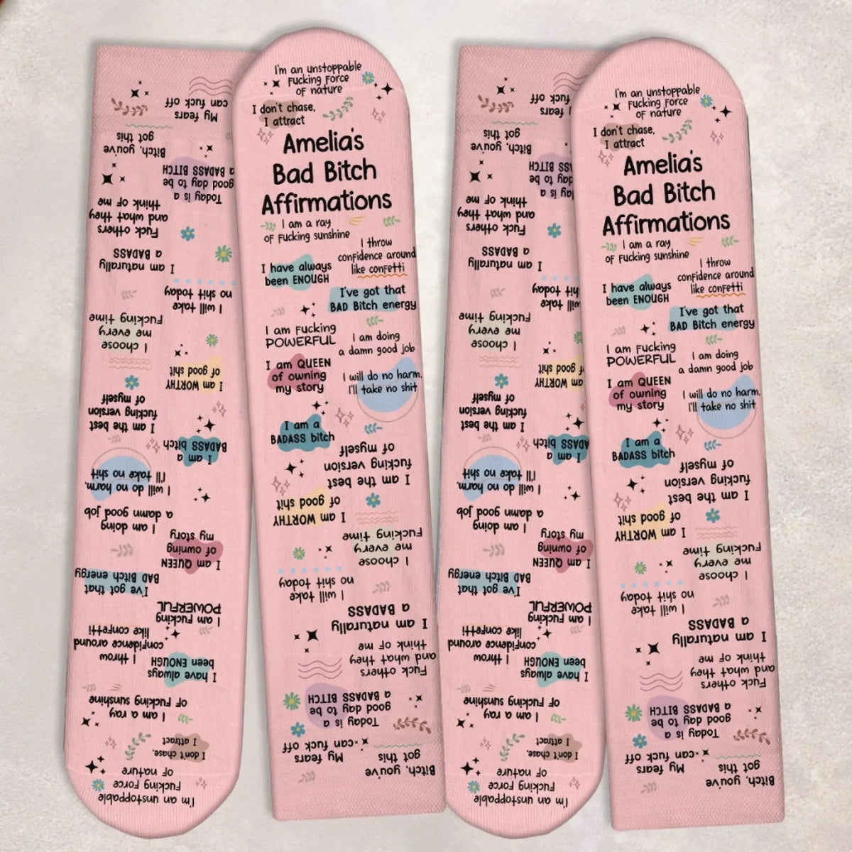 Custom Affirmation Crew Socks - Personalized Birthday Gifts For Wife, Daughter, Besties, Sisters, Granddaughter, Grandma, Mom, Yourself - I Attract, Never Chase