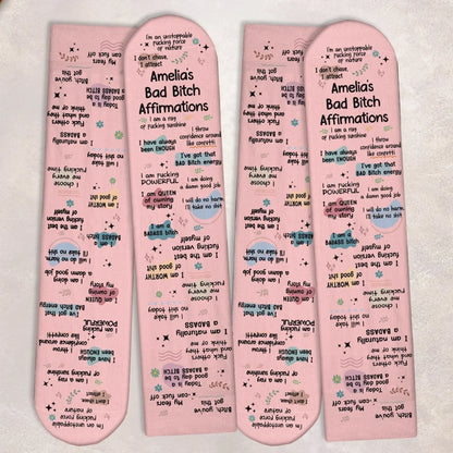 Custom Affirmation Crew Socks - Personalized Birthday Gifts For Wife, Daughter, Besties, Sisters, Granddaughter, Grandma, Mom, Yourself - I Attract, Never Chase