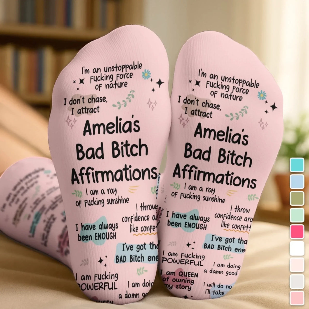 Custom Affirmation Crew Socks - Personalized Birthday Gifts For Wife, Daughter, Besties, Sisters, Granddaughter, Grandma, Mom, Yourself - I Attract, Never Chase