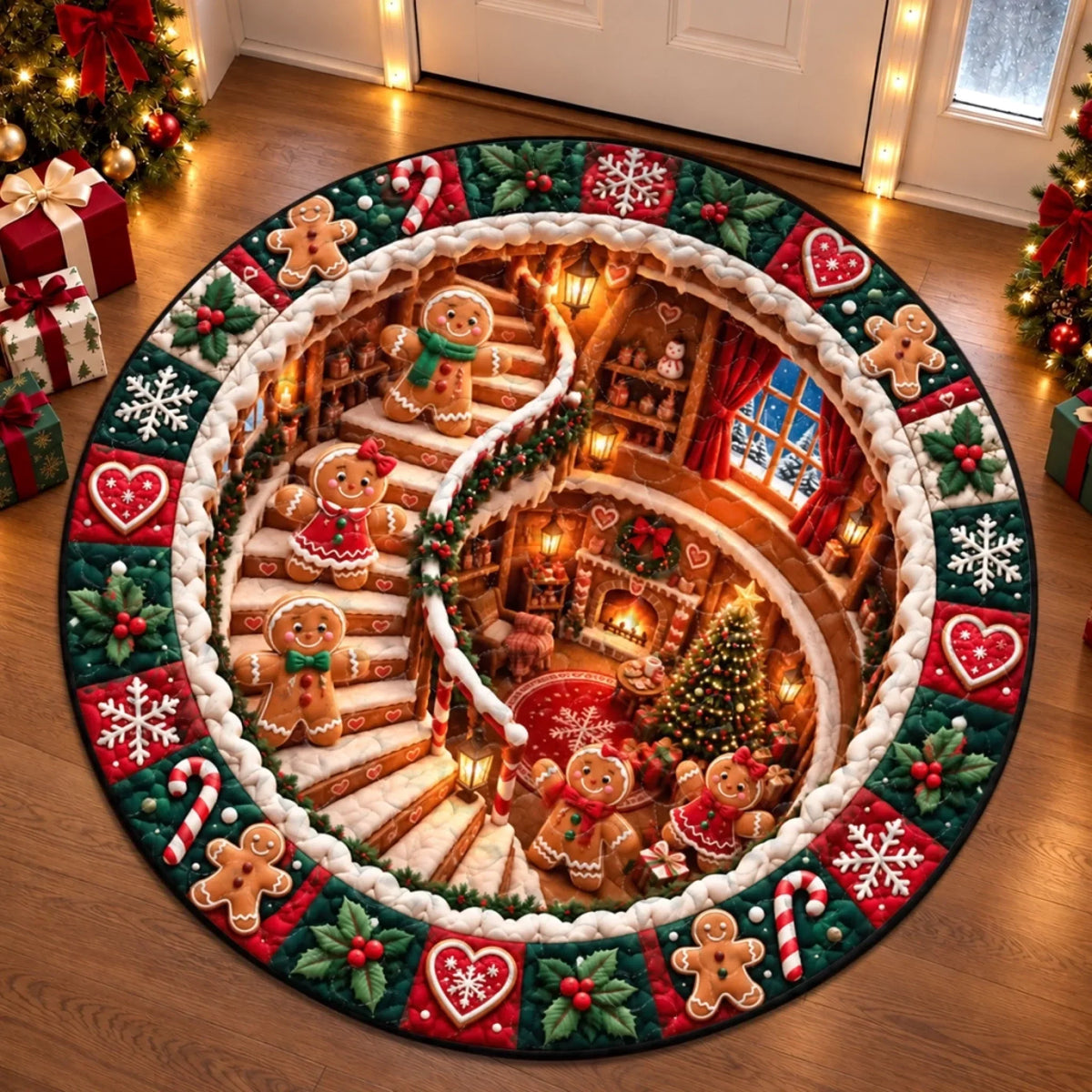 Custom Quilted Round Mat - Personalized Christmas Birthday Gifts For Mom, Dad, Brother, Sister - Warm Wishes In Cozy House