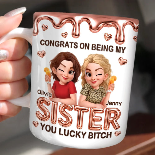 Custom 3D Inflated Effect Printed Mug - Personalized Best Friend Birthday Gifts For Women, Besties, Sisters, BFF - Double Trouble, Forever Love