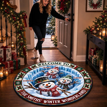 Custom Snowman Quilted Round Mat - Personalized Christmas Birthday Gifts For Mom, Dad, Brother, Sister - Winder Wonderland