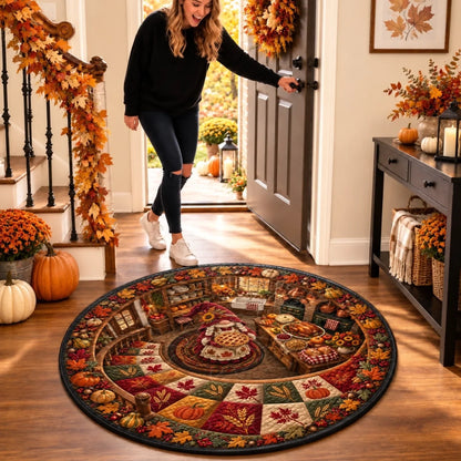 Custom Quilted Round Mat - Personalized Birthday Gifts For Mom, Grandma - Cozy Autumn Days Full Love